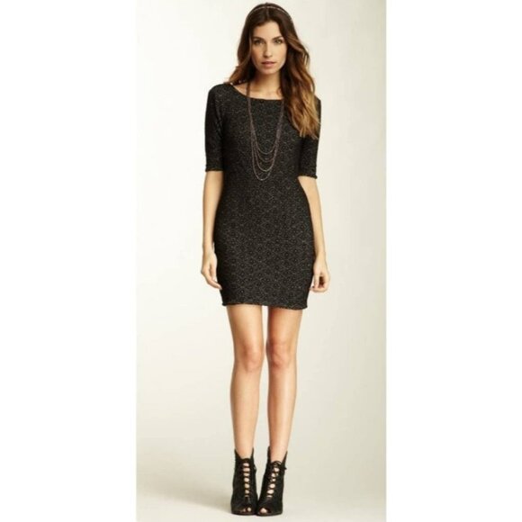 Free People Lady Pucker Black  Knit Scoop Back Bodycon Mini Dress XS - Picture 15 of 15